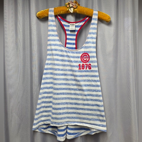 Women's V.S. Pink Striped Blue and White Cubs Tank Top - Picture 7 of 8